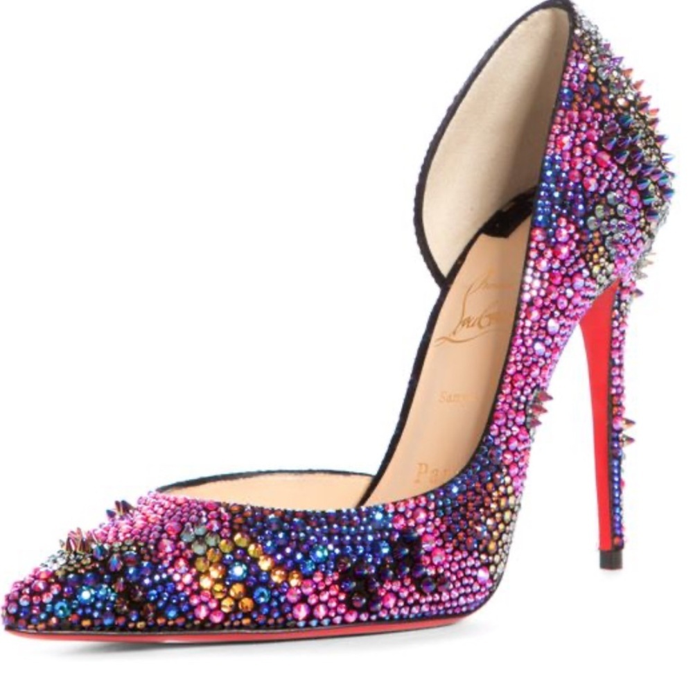 CHRISTIAN LOUBOUTINS - Iriza Bling Bang Crystal Spike Half d’Orsay Pump NEW! 38